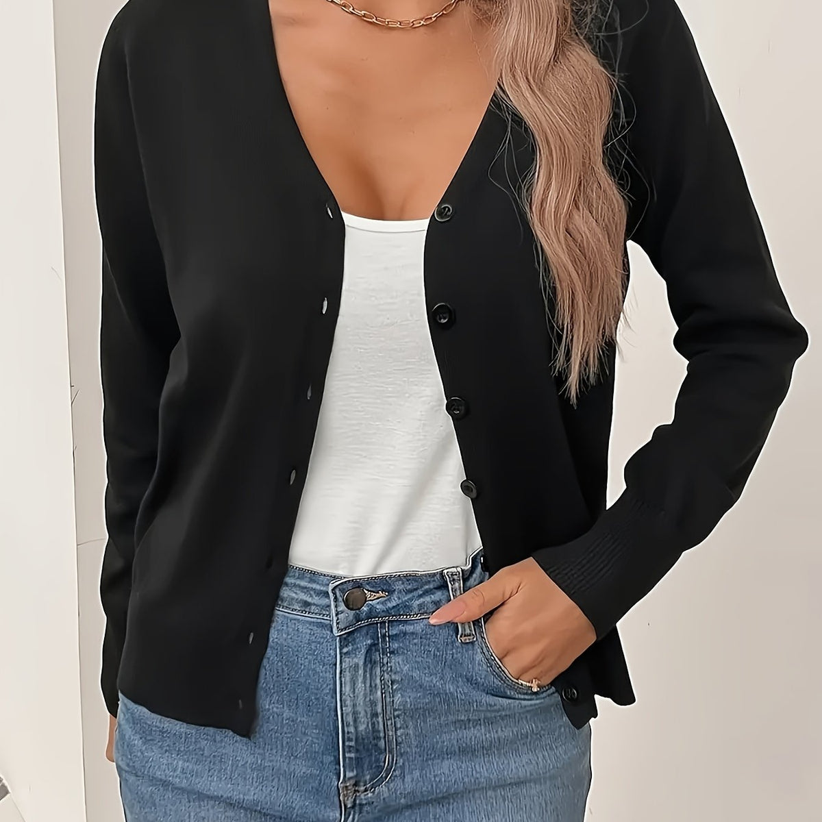 Nore | V-Neck Ribbed Longline Cardigan
