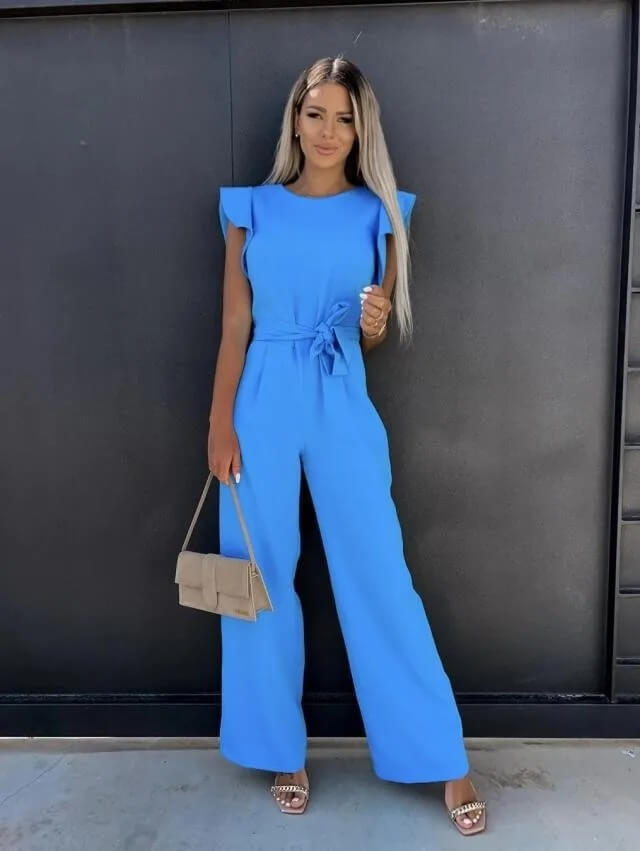 Evelina | Belted Flutter Sleeve Jumpsuit