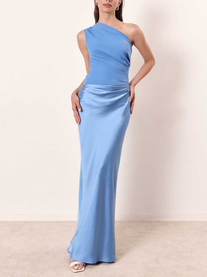Zafira | One-Shoulder Pleated Wedding Guest Maxi Dress