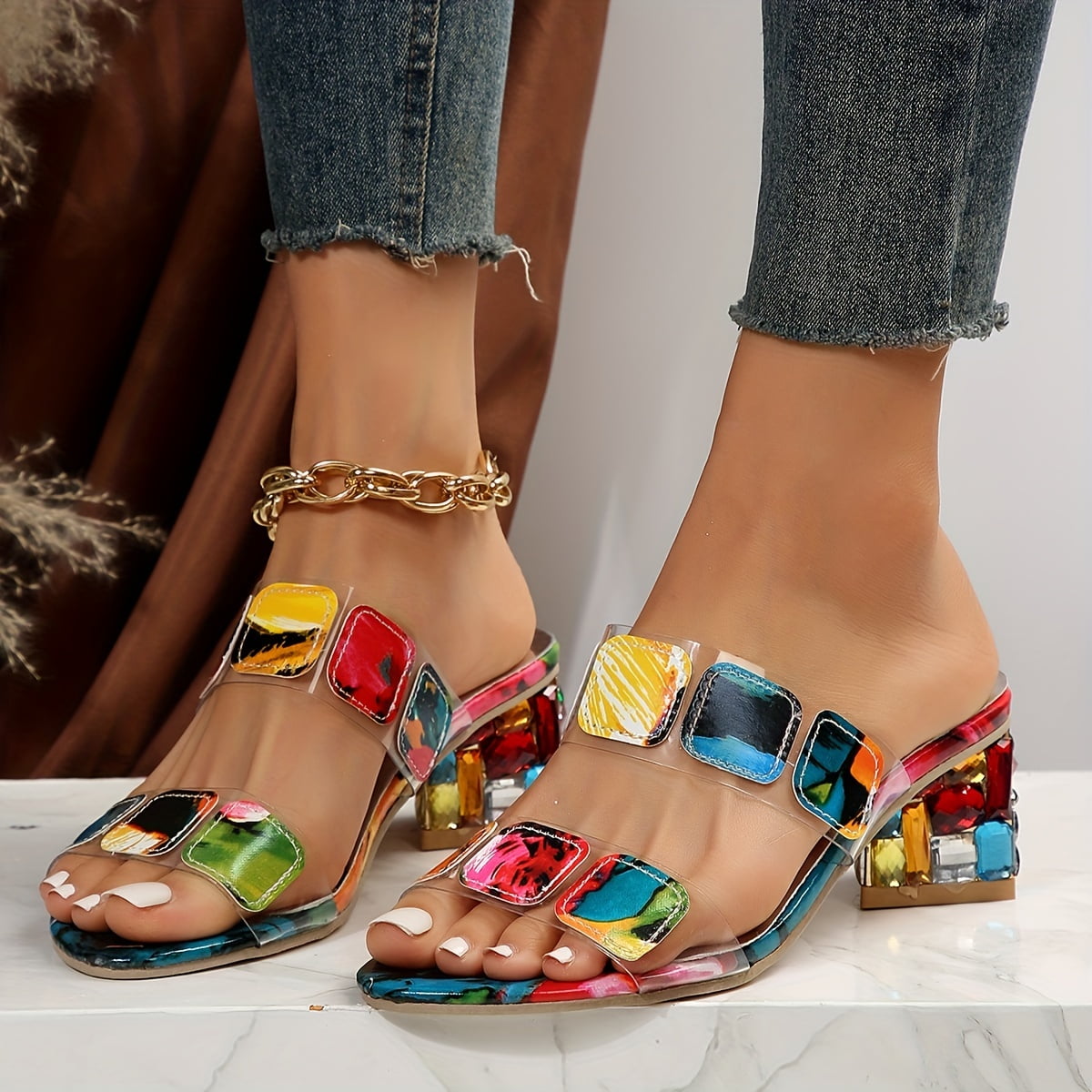 Pétronille | Strappy Block-Heel Slide Sandals