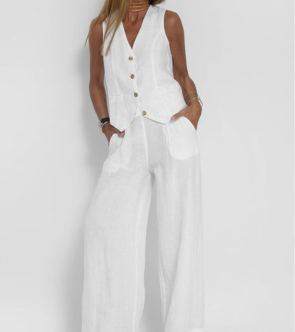 Vera | Buttoned Vest and Wide-Leg Trouser Set