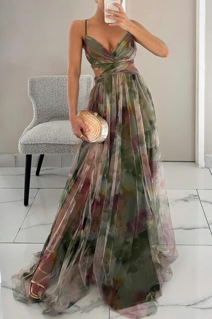 Roselina | Floral Lace-Up Back Wedding Guest Maxi Dress