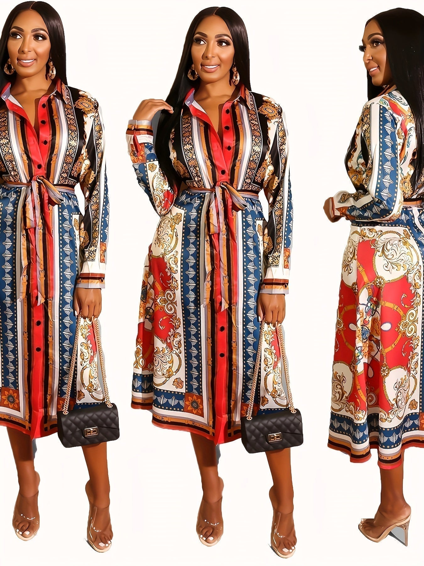 Saffron | Long Sleeve Shirt Midi Dress
