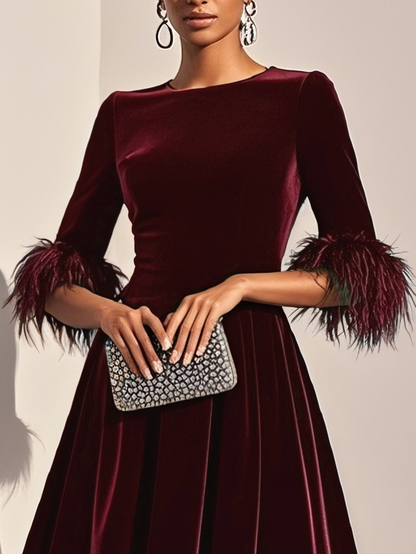 Plumelle | Feather Trim A-Line Cocktail Dress