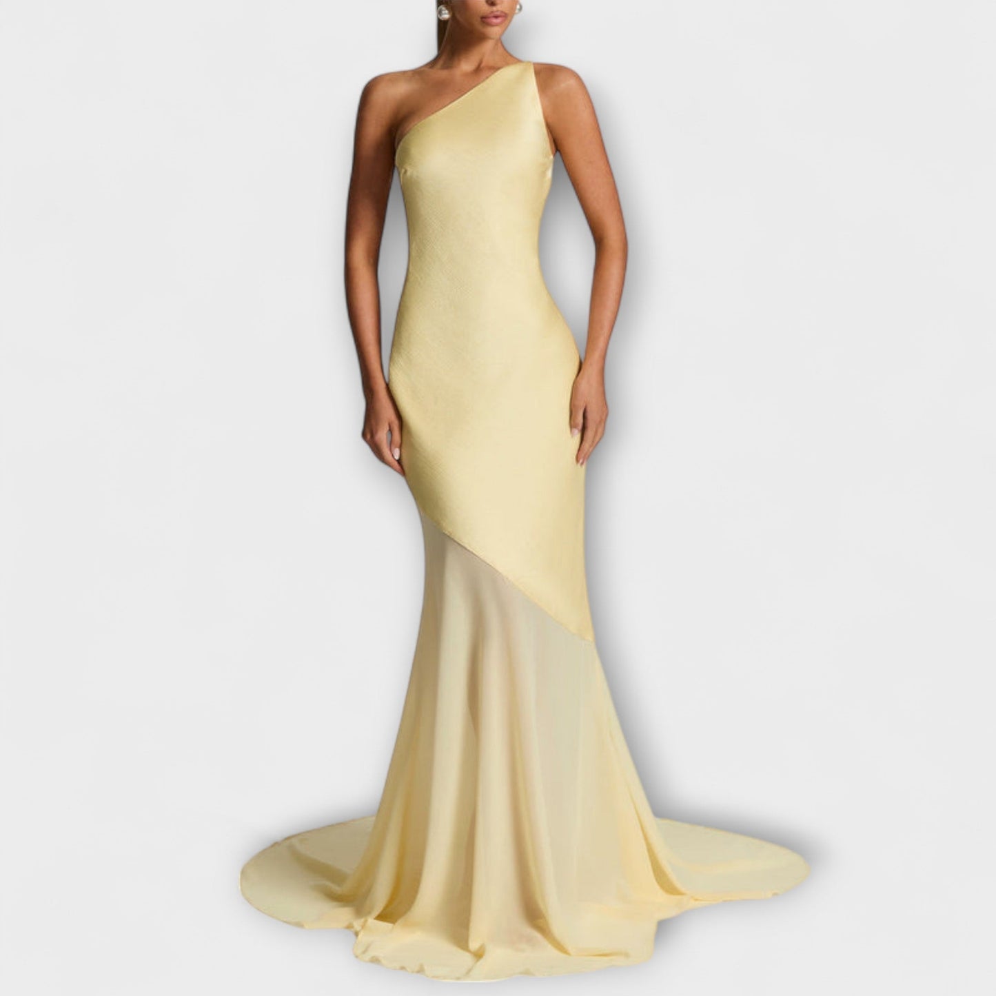 Solene | One Shoulder Sheer Hem Prom Maxi Dress