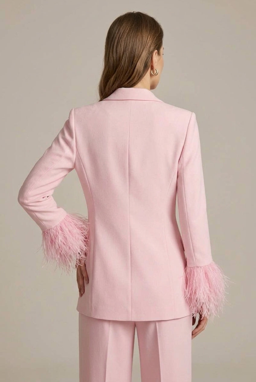 Mette | Feather Cuff Blazer & Trouser Set