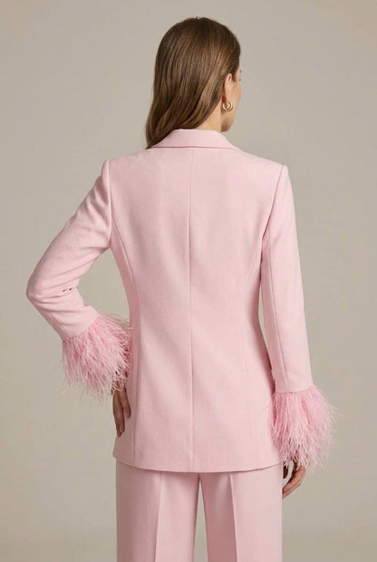 Mette | Feather Cuff Blazer & Trouser Set