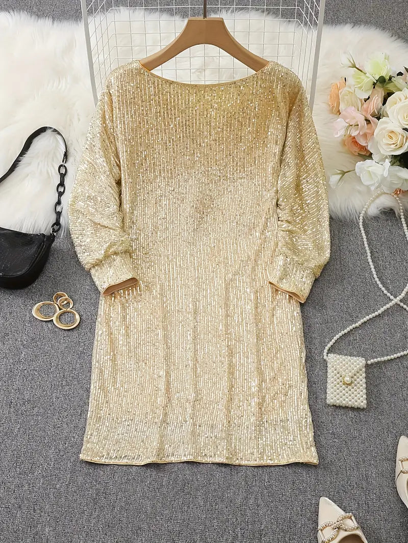 Estelle | Sequin Off-Shoulder Long-Sleeve Mini Dress
