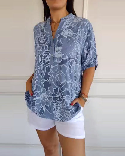 Bellina | Floral Print Blouse With Rolled Sleeves