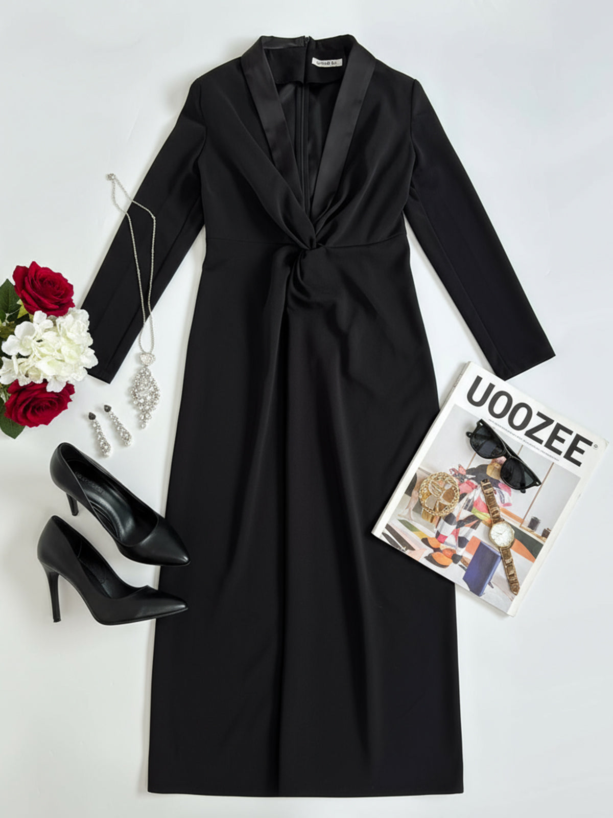 Lena | Black Deep V Twist-Front Maxi Dress