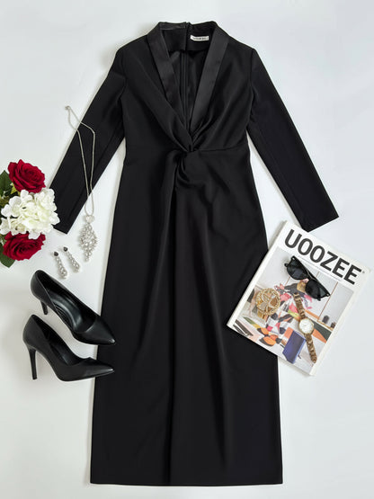 Lena | Black Deep V Twist-Front Maxi Dress