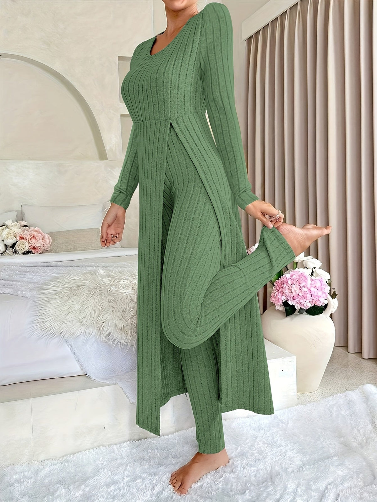 Solvi | Ribbed Knit Crew Neck Two-Piece Set