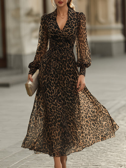 Imara | Leopard Print Long Sleeve Maxi Dress