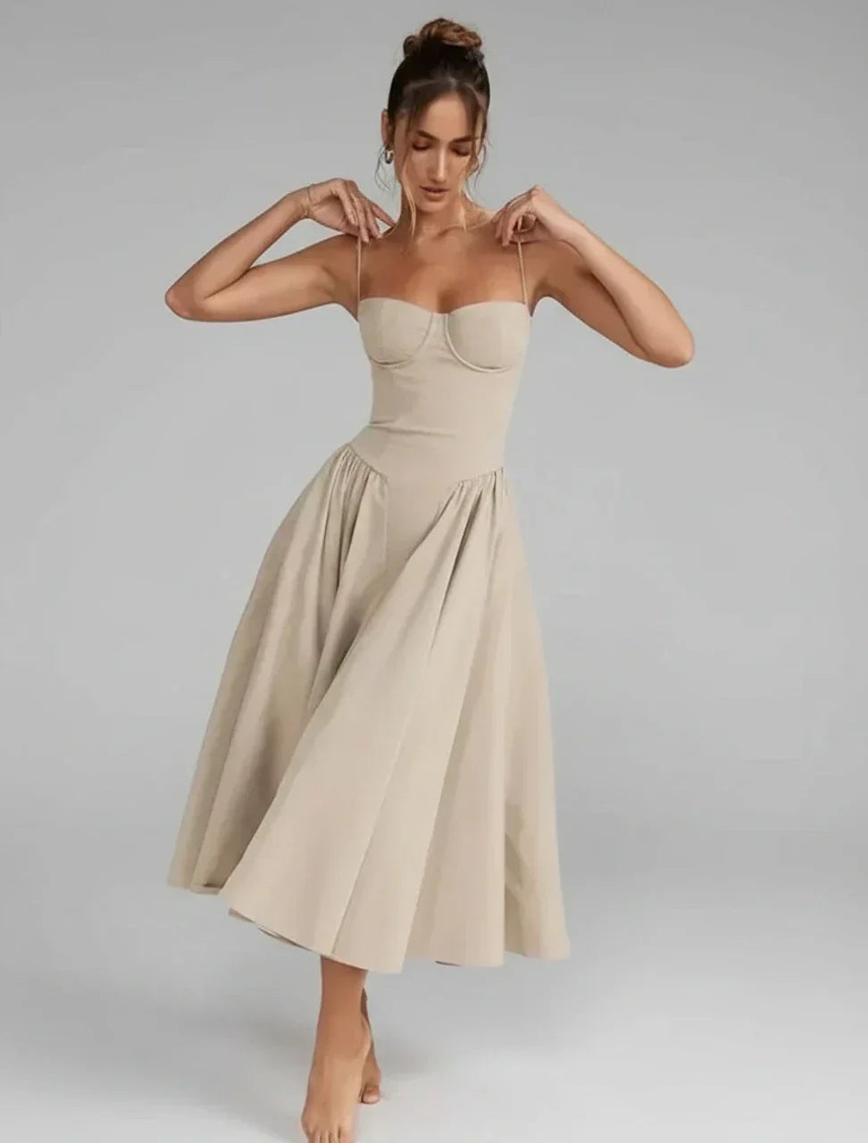 Women's Belisande sweetheart A-line midi cocktail dress in Beige