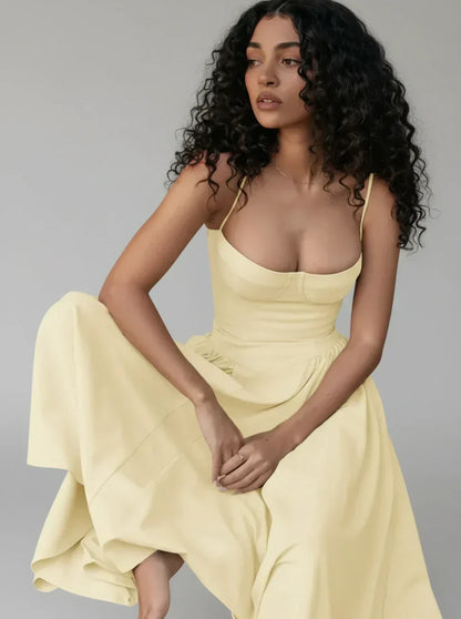 Women's Belisande sweetheart A-line midi cocktail dress in Yellow