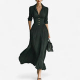 Bellona | Collared Pleated Long Sleeve Maxi Dress