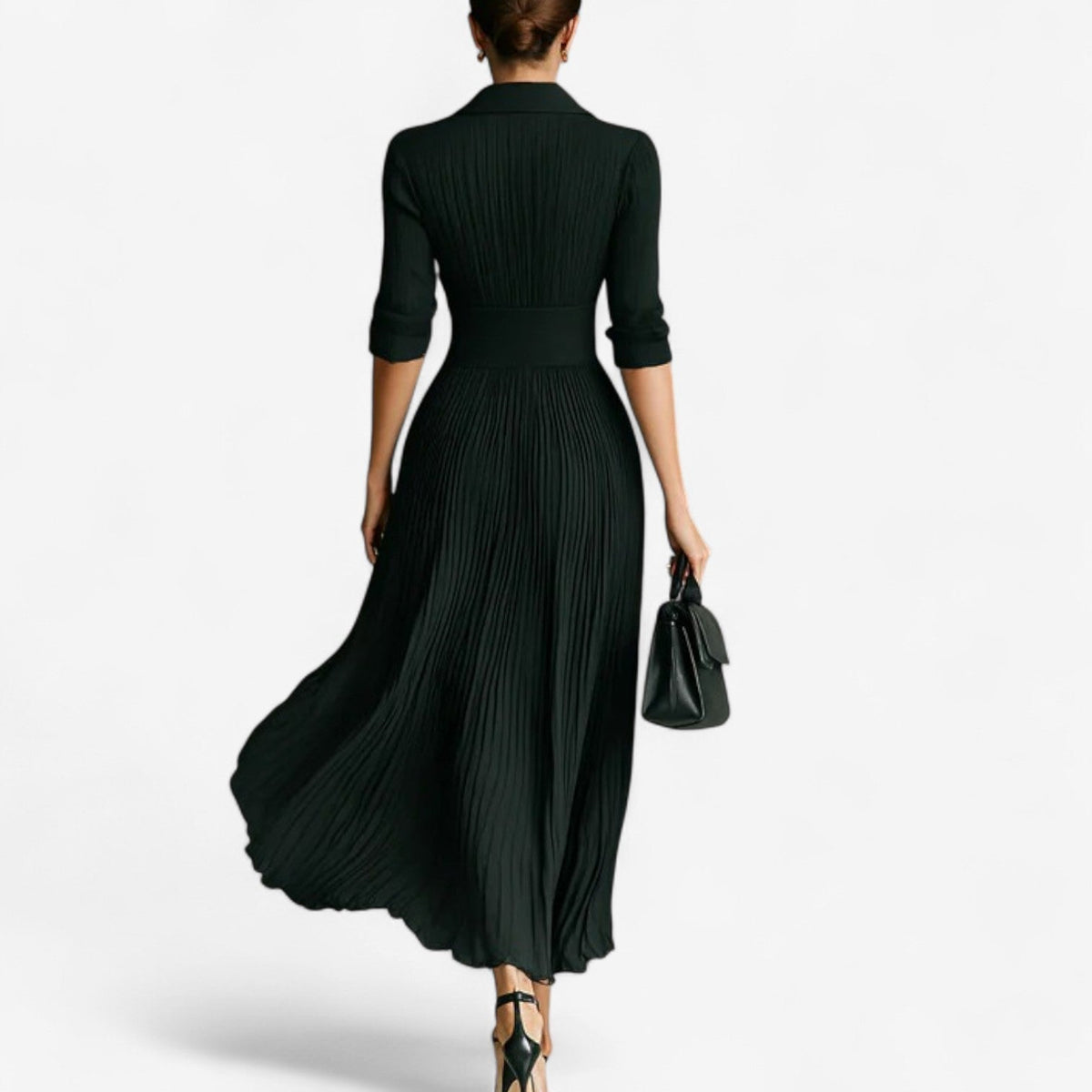 Bellona | Collared Pleated Long Sleeve Maxi Dress