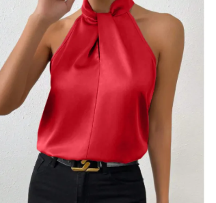 Halter neck evening top, side view