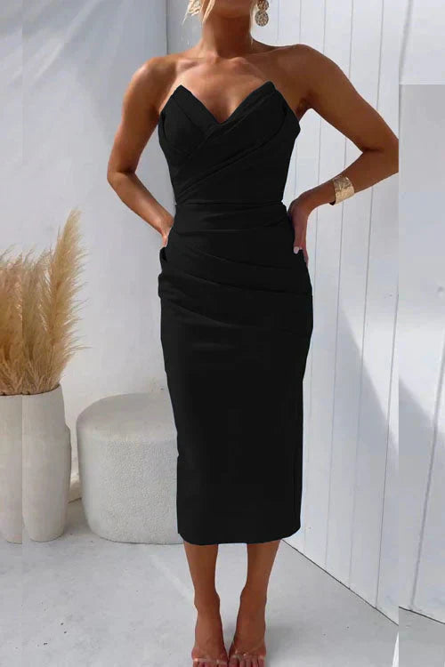 Carole | Strapless Bodycon Cocktail Midi Dress