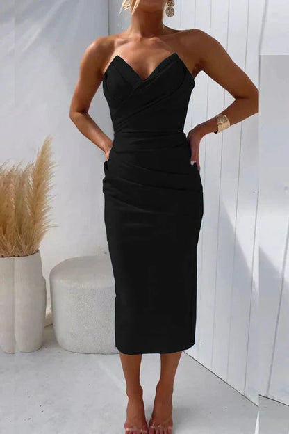 Carole | Strapless Bodycon Cocktail Midi Dress
