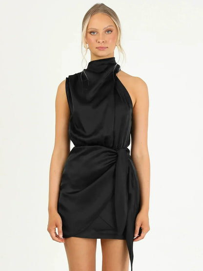 Anthea | Satin Halter Mini Dress