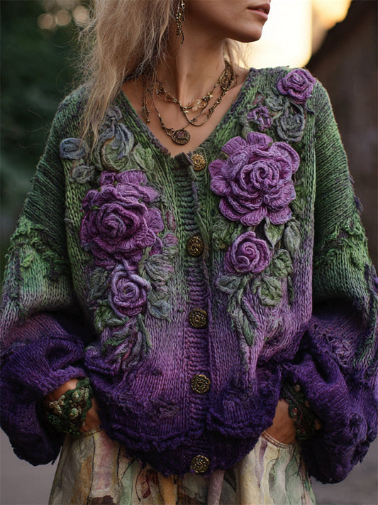 Lova | Floral Open-Front Knit Cardigan