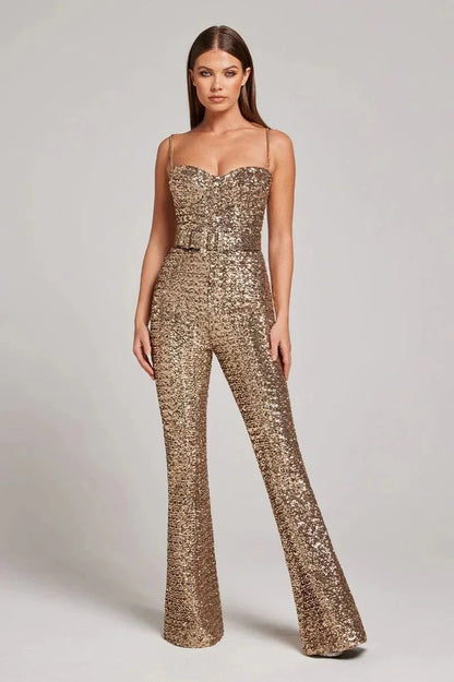 Sparkly strapless jumpsuit, back view