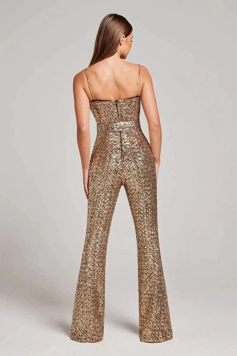 Sparkly strapless jumpsuit, color variant