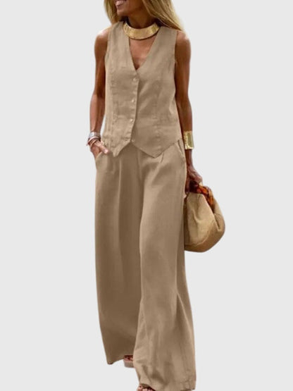 Tabitha | Sleeveless Vest & Wide Leg Pants Set