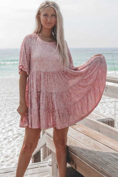 Vinca | All-Over Sequin Tiered Mini Cocktail Dress