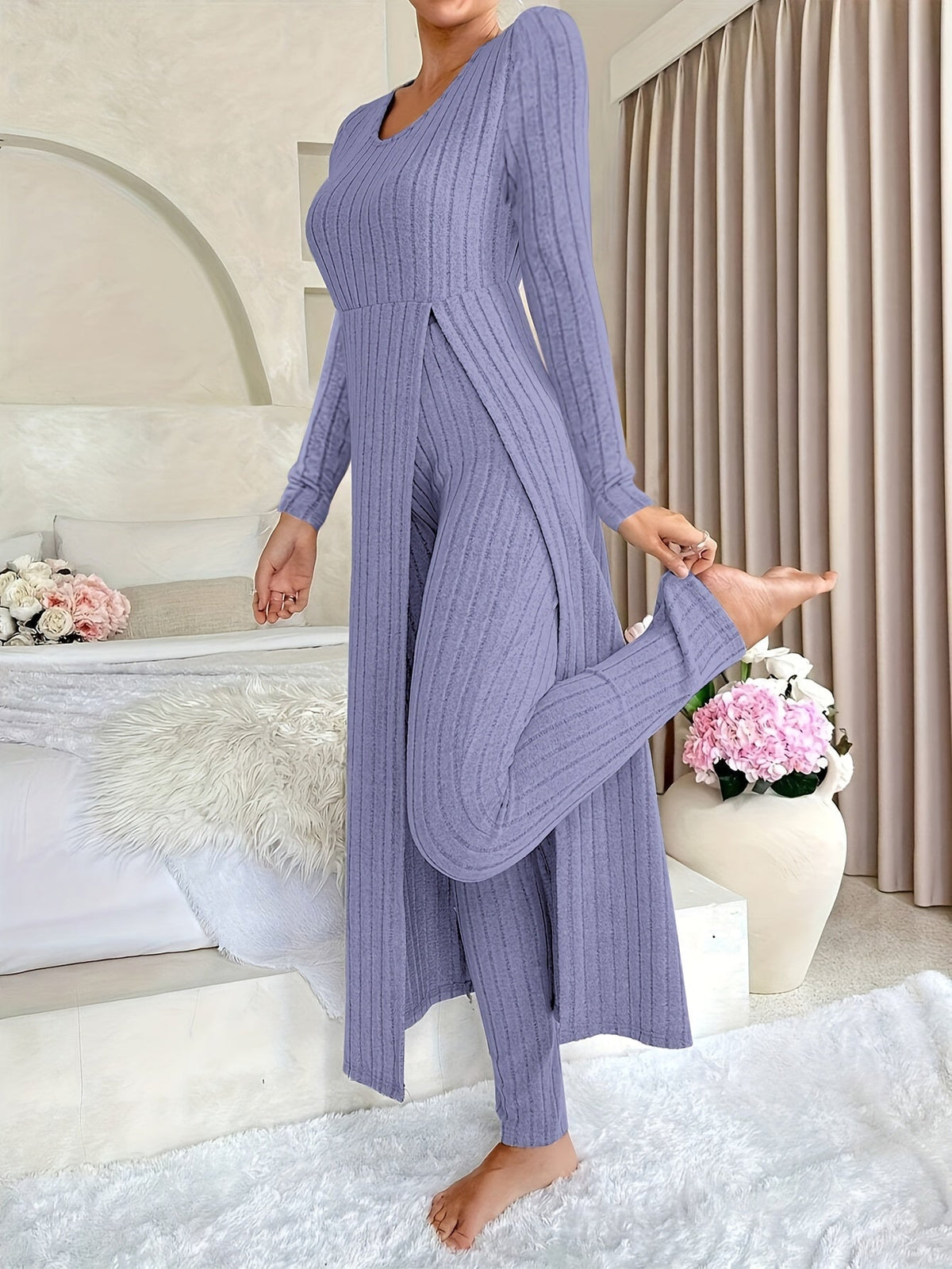 Solvi | Ribbed Knit Crew Neck Two-Piece Set