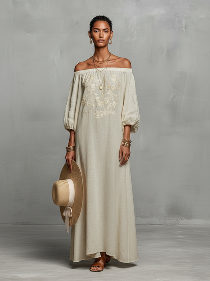 Ondine | Off-Shoulder Embroidered Maxi Dress