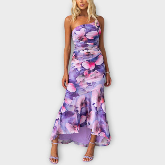 Cassia | Asymmetric Mesh Prom Maxi Dress