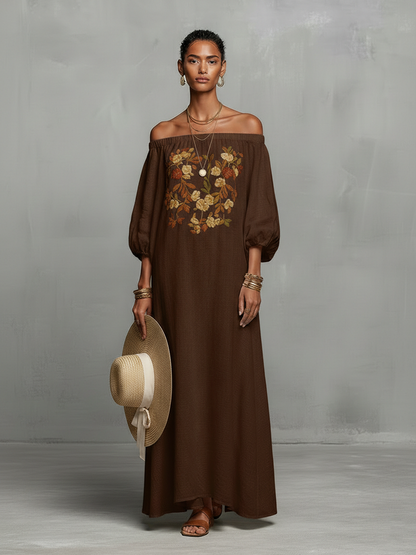 Ondine | Off-Shoulder Embroidered Maxi Dress