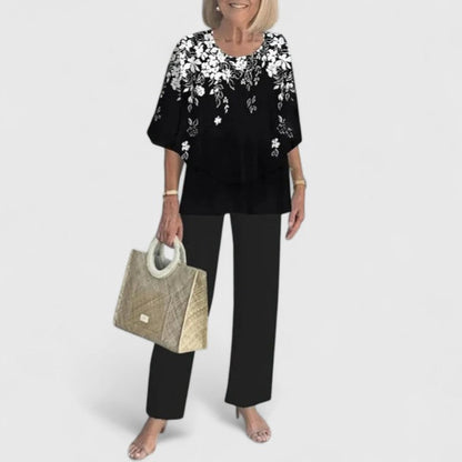 Carmela | Linen Top & Printed Wide Leg Pants Set