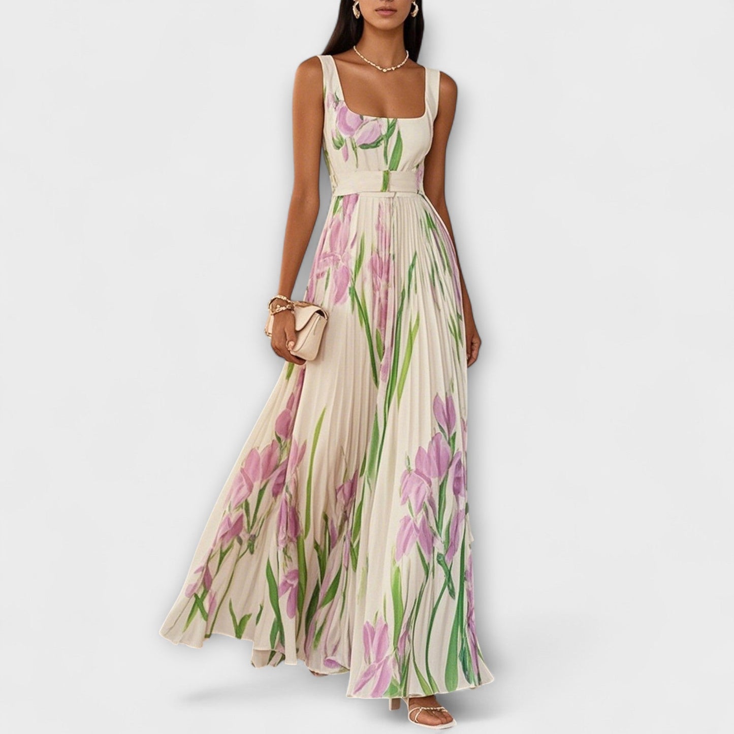 Josephine | Square Neck Floral A-Line Prom Midi Dress