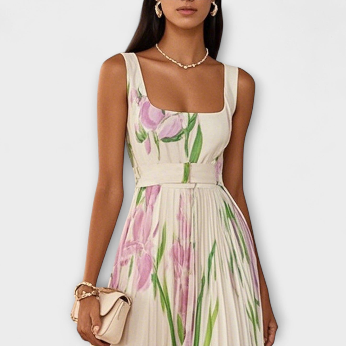 Josephine | Square Neck Floral A-Line Prom Midi Dress