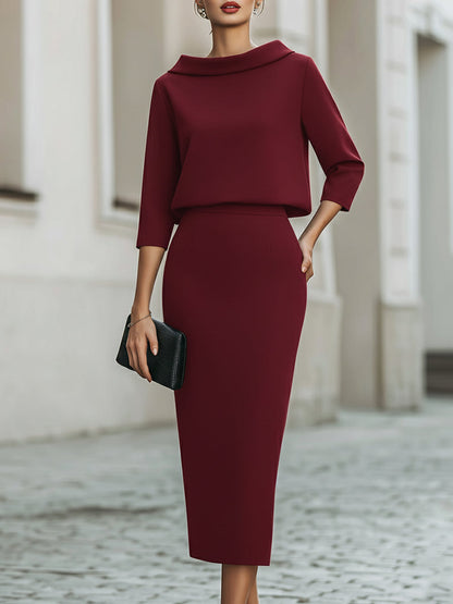 Margot | Boat Neck Top & Midi Skirt Set