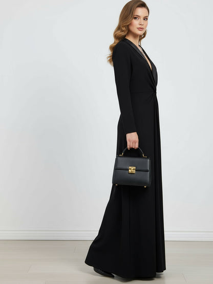 Lena | Black Deep V Twist-Front Maxi Dress
