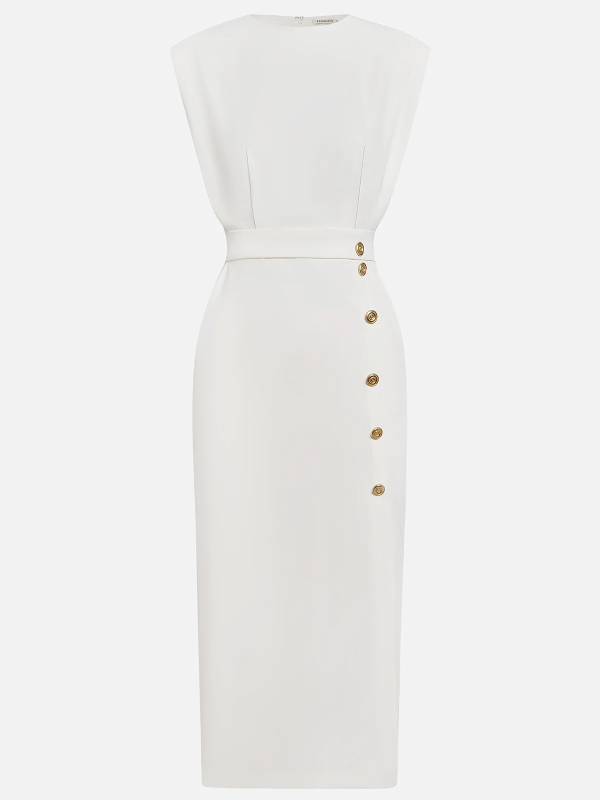 Noor | Round Neck Button-Slit Midi Dress