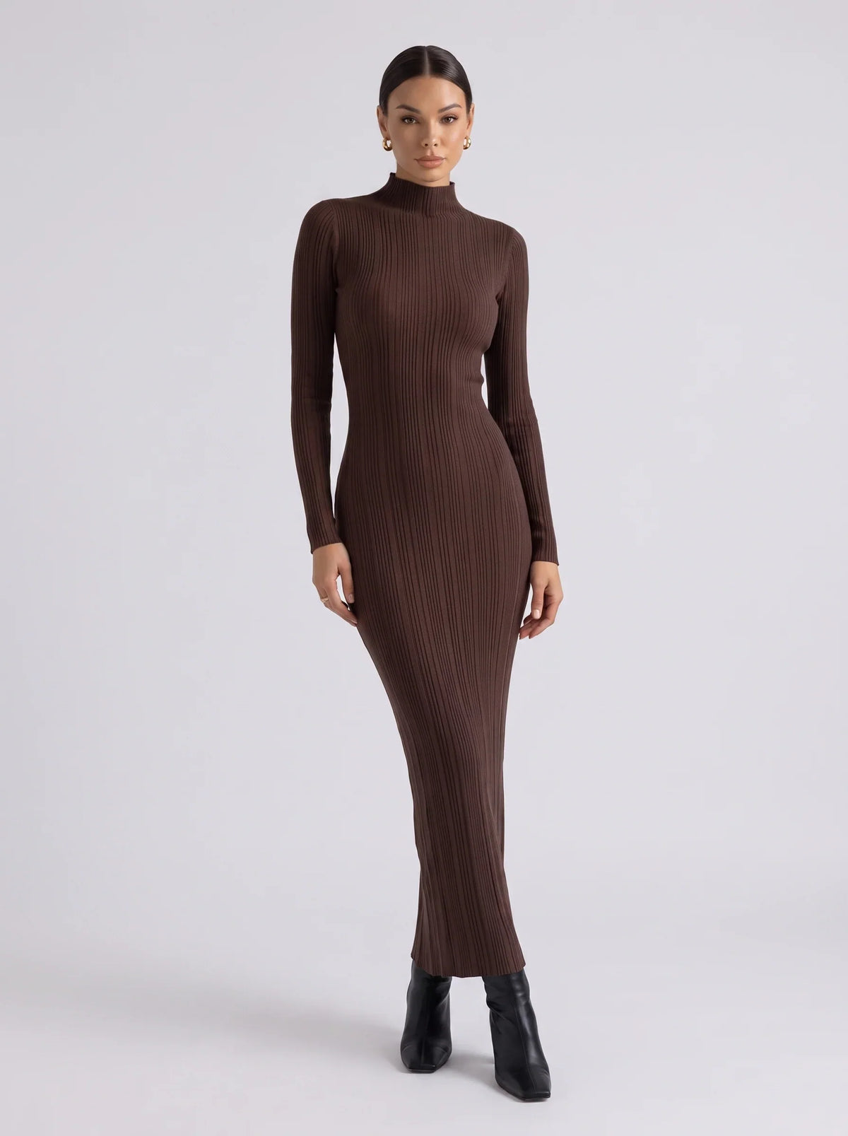 Clemence mock neck sweater maxi dress, front view