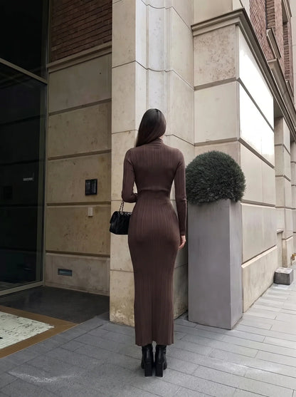 Mock neck sweater maxi dress, close-up of the sleeve