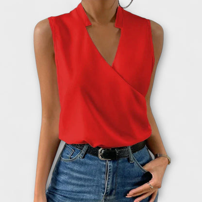Coralise | Sleeveless Wrap Collared Blouse