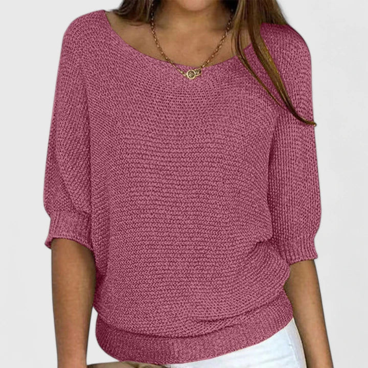 Elowyn | Crew Neck Three-Quarter Sleeve Knit Sweater