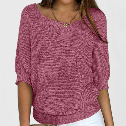 Elowyn | Crew Neck Three-Quarter Sleeve Knit Sweater