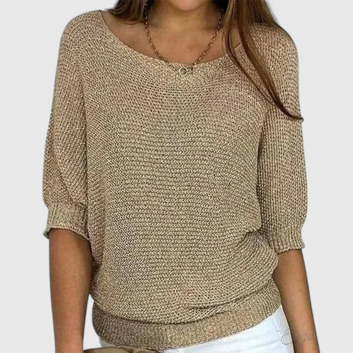 Elowyn | Crew Neck Three-Quarter Sleeve Knit Sweater