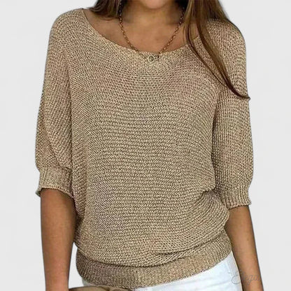 Elowyn | Crew Neck Three-Quarter Sleeve Knit Sweater