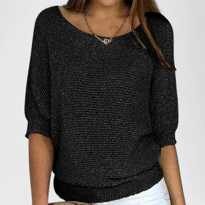 Elowyn | Crew Neck Three-Quarter Sleeve Knit Sweater