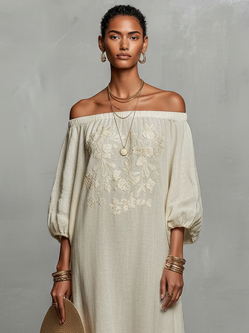 Ondine | Off-Shoulder Embroidered Maxi Dress