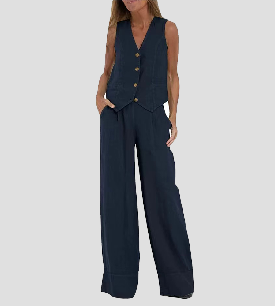 Vera | Buttoned Vest and Wide-Leg Trouser Set